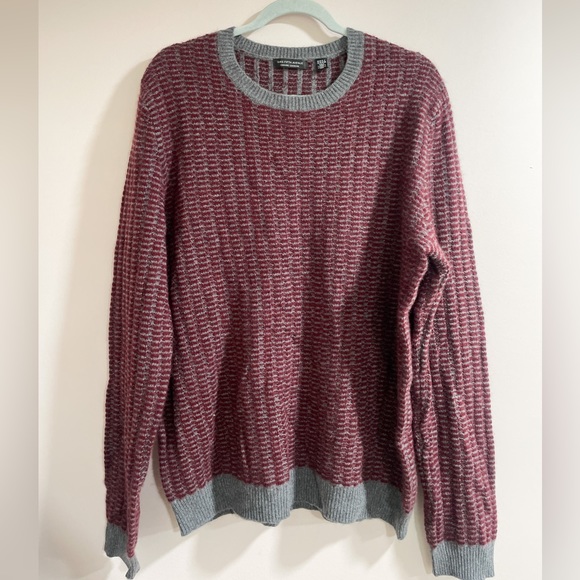 Saks Fifth Avenue Mens Cashmere Maroon Gray Print Sweater Size XL - Picture 1 of 5